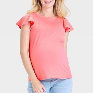 Womens Maternity Short sleeve top Coral Flutter Sleeve Women's Top Size Medium